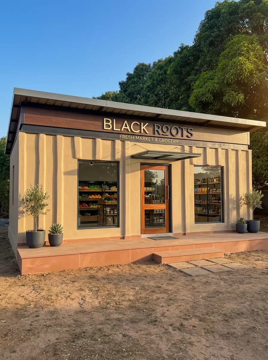 Abandoned structure transformed into a modern neighborhood market