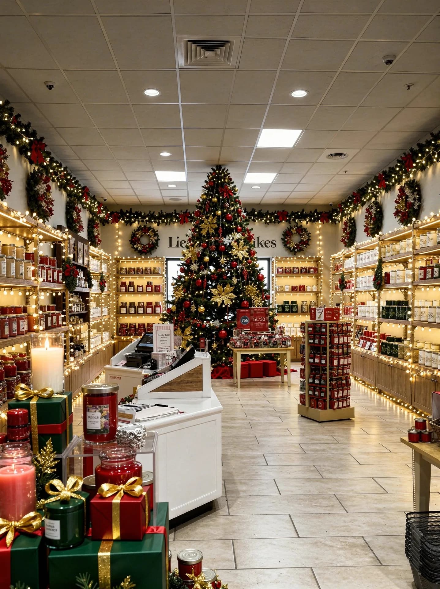 Retail candle shop after festive holiday styling